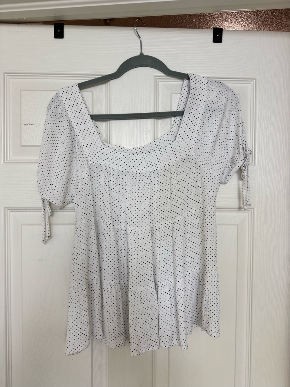 Maurices White Polka Dot Square-Neck Puff Sleeve Tunic